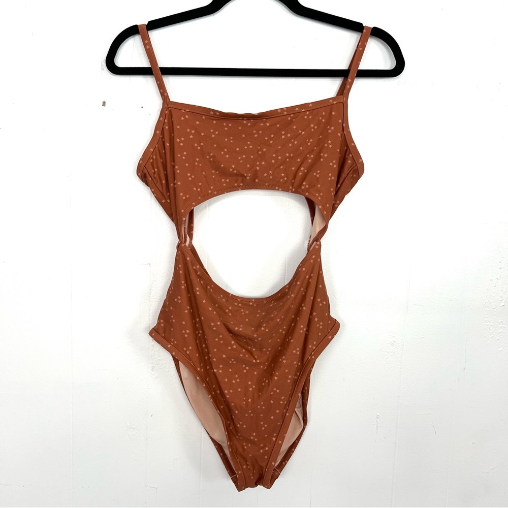 Madewell Monokini One-Piece Swimsuit Brown Star Print Medium